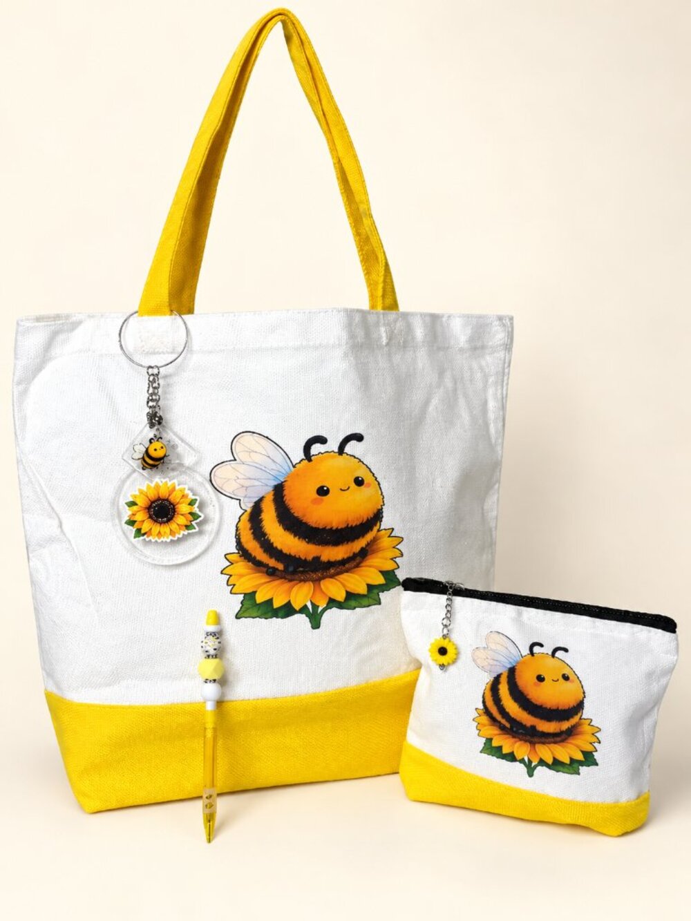 Bee & Sunflower Tote Bag Set with Matching Accessories